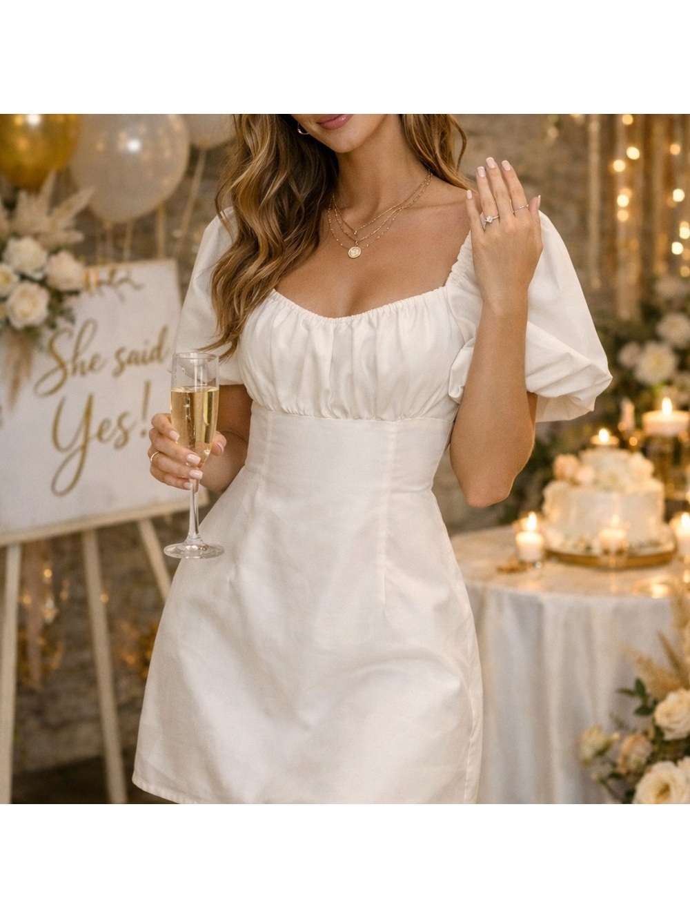 Gianni Bini Ivory Puff Sleeve Dress